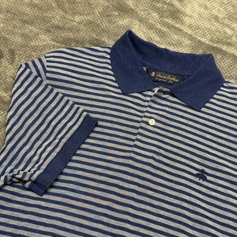 Brooks Brothers Mens Original Fit Striped Cotton Polo Shirt Blue White Large L